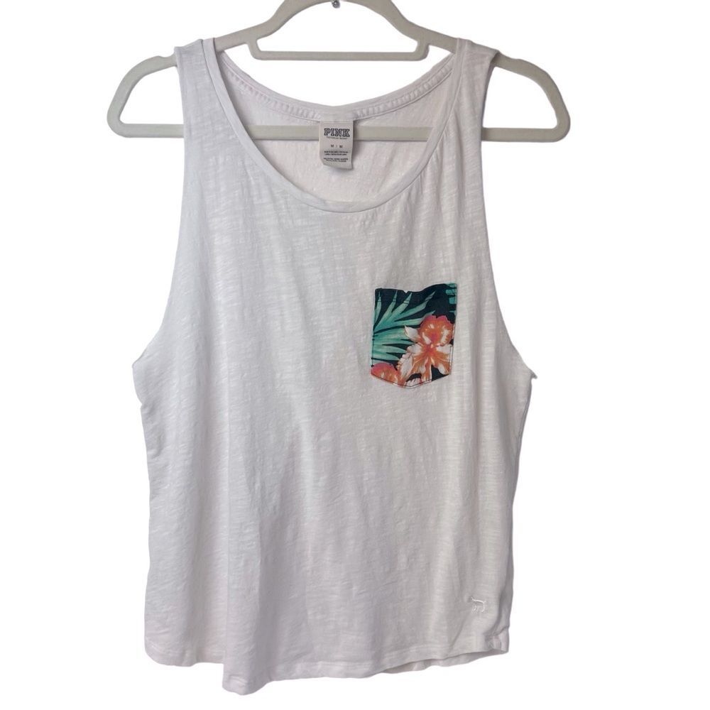 PINK Victoria’s Secret Hawaiian Muscle Tee With Pocket White Size M